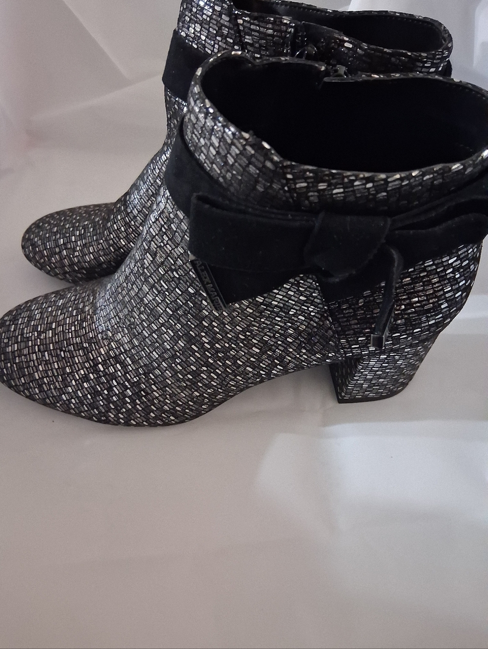 Alex Marie Pewter Textured Ankle Boots with Velvet Bow